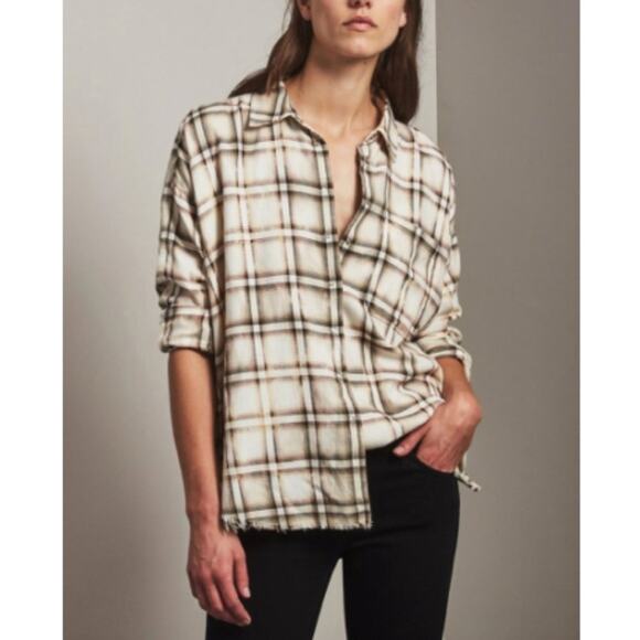 AG The Josie Bleached Oversized Plaid Shirt - Picture 1 of 6